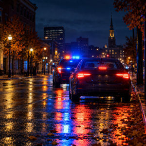 Police conducting a late-night DWI stop on a Manchester road in October