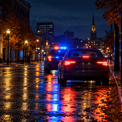 Police conducting a late-night DWI stop on a Manchester road in October